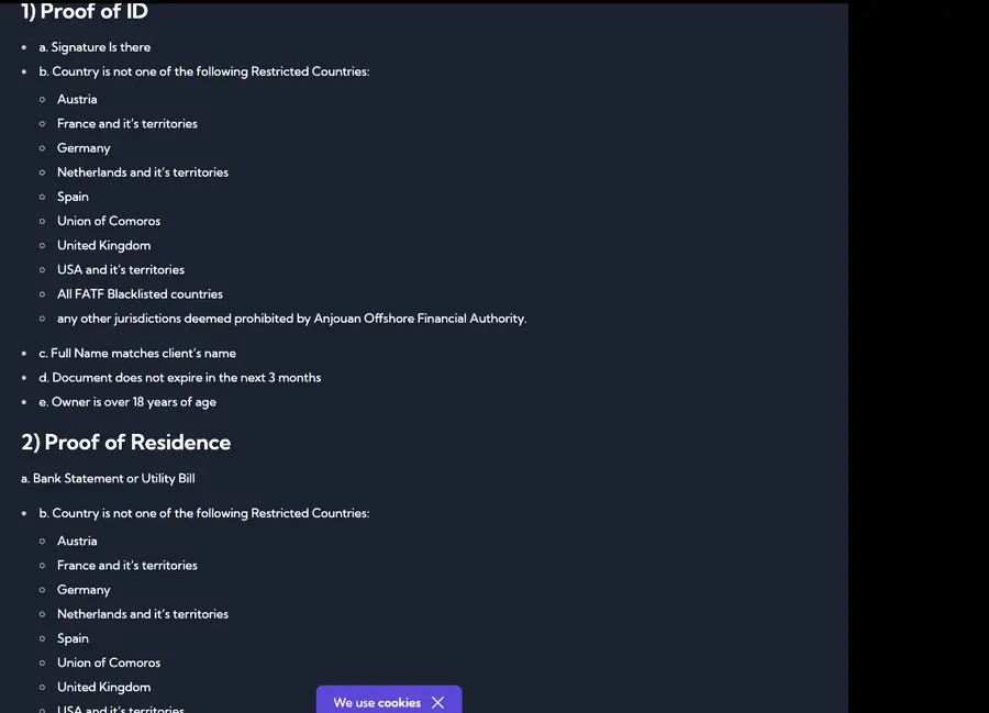 Capture d'écran : KYC policy